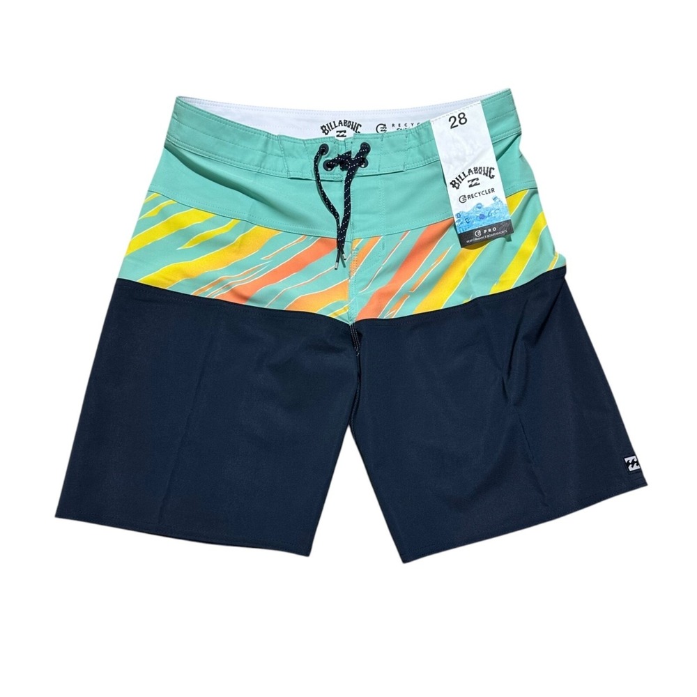 Billabong Mens Size 28 Tribong‎ Pro Performance Boardshorts Navy Mint Green NWT